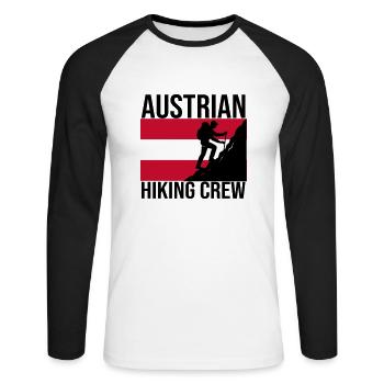 Austrian Hiking Crew Wander-Shirt - Unisex Baseballshirt langarm - Weiß/Schwarz - Vorne - Nik (191cm)