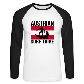 Austrian Surf Tribe Surfshirt - Unisex Baseballshirt langarm - Weiß/Schwarz - Vorne - Nik (191cm)