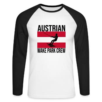 Austrian Wake Crew Wakeboard Shirt - Unisex Baseballshirt langarm - Weiß/Schwarz - Vorne - Nik (191cm)