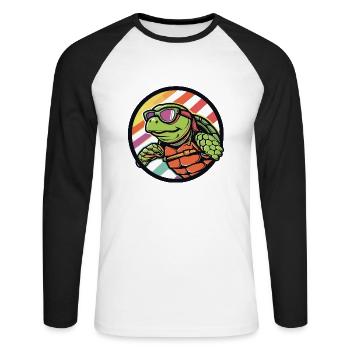 Tortue Bande Dessinée Cool - T-shirt baseball manches longues Homme - blanc/noir - Devant - Nik (191cm)