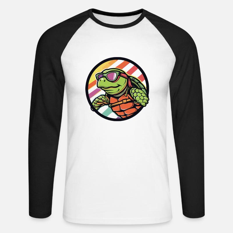 Schildkröte Comic Cool - Unisex Baseballshirt langarm - Weiß/Schwarz