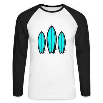 Planche de surf symbole surf - T-shirt baseball manches longues Homme - blanc/noir - Devant - Nik (191cm)