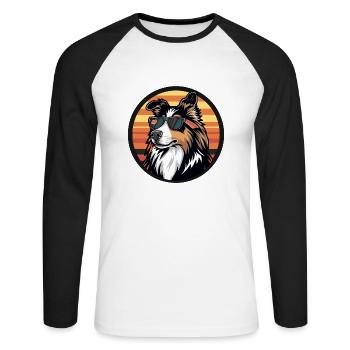 Border Collie Hund Cool Comic - Unisex Baseballshirt langarm - Weiß/Schwarz - Vorne - Nik (191cm)