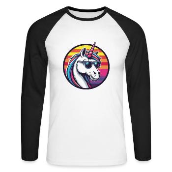 Licorne Bande dessinée cool - T-shirt baseball manches longues Homme - blanc/noir - Devant - Nik (191cm)