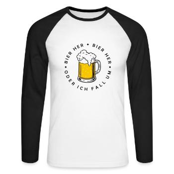 Bienen hier - Oder ich fall um! - Unisex Baseballshirt langarm - Weiß/Schwarz - Vorne - Nik (191cm)