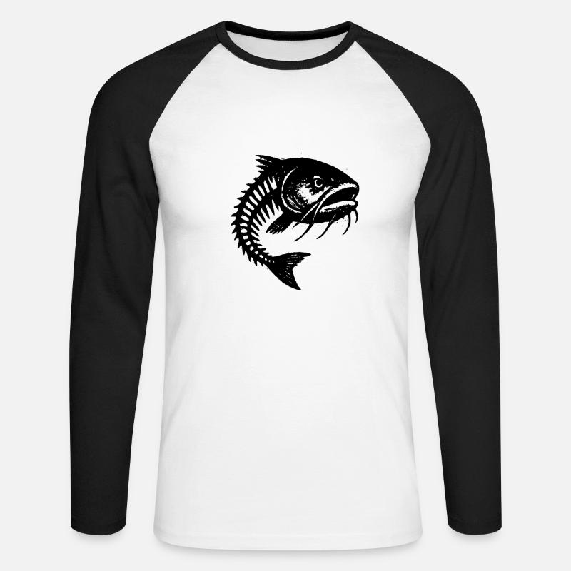 Fischgrate mit schlechter Laune - Unisex Baseballshirt langarm - Weiß/Schwarz