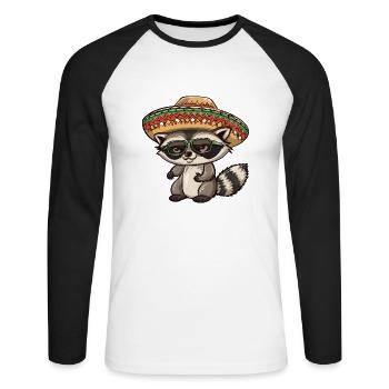 Raccoon Funny Sombrero - Unisex Long Sleeve Baseball T-Shirt - white/black - Front - Nik (191cm)