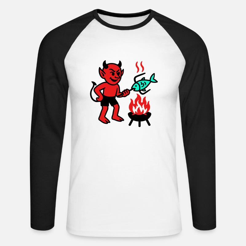 Devil with Fish - Unisex Baseballshirt langarm - Weiß/Schwarz