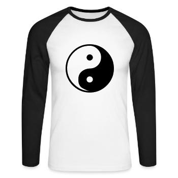 Ying Yang - Unisex Baseballshirt langarm - Weiß/Schwarz - Vorne - Nik (191cm)