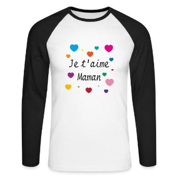 Je t'aime Maman - Unisex Baseballshirt langarm - Weiß/Schwarz - Vorne - Nik (191cm)