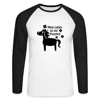 Leben ist Ponyhof / Pferd Pony - Unisex Baseballshirt langarm - Weiß/Schwarz - Vorne - Nik (191cm)