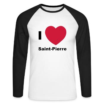 i love saint pierre - Unisex Long Sleeve Baseball T-Shirt - white/black - Front - Nik (191cm)