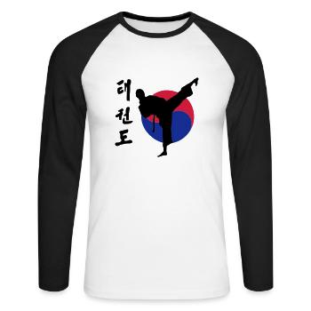 Taekwondo - Unisex Baseballshirt langarm - Weiß/Schwarz - Vorne - Nik (191cm)