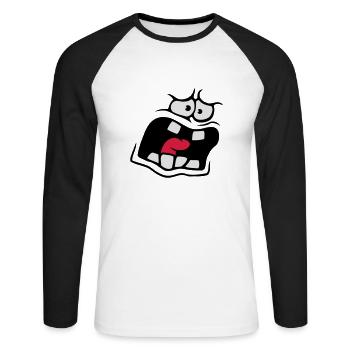 Screaming Anxious Comic Cartoon Face - Unisex Long Sleeve Baseball T-Shirt - white/black - Front - Nik (191cm)