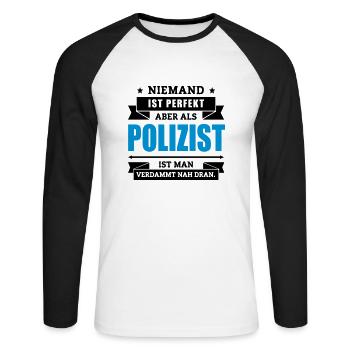 Funshirt Polizist - Unisex Baseballshirt langarm - Weiß/Schwarz - Vorne - Nik (191cm)