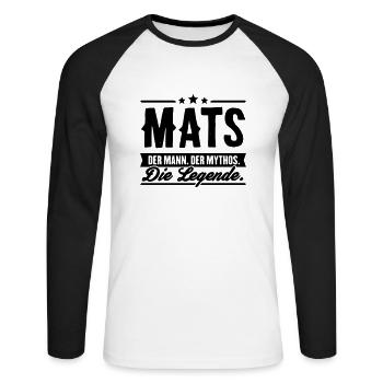 Man Myth Legend Mats - Unisex Long Sleeve Baseball T-Shirt - white/black - Front - Nik (191cm)