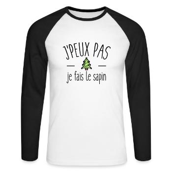 Je peux pas je fais le sapin - T-shirt baseball manches longues Homme - blanc/noir - Devant - Nik (191cm)