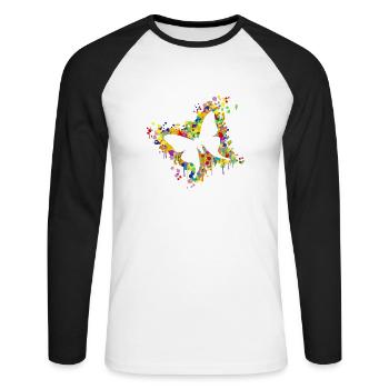 Schmetterling Splash - Unisex Baseballshirt langarm - Weiß/Schwarz - Vorne - Nik (191cm)