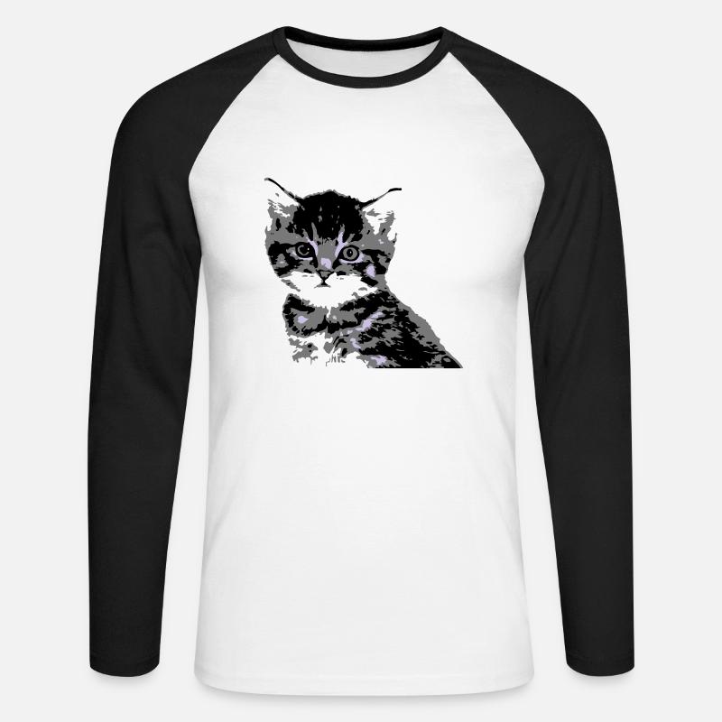 Katze Cat Katzengesicht - Unisex Baseballshirt langarm - Weiß/Schwarz