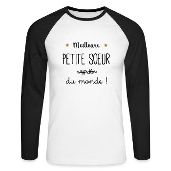 Meilleure petite seur du monde vecteur - T-shirt baseball manches longues Homme - blanc/noir - Devant - Nik (191cm)