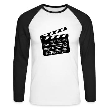 60 years clap cinema - Unisex Long Sleeve Baseball T-Shirt - white/black - Front - Nik (191cm)