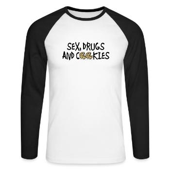 sex_drugs_and_cookies - T-shirt baseball manches longues Homme - blanc/noir - Devant - Nik (191cm)