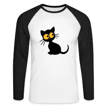 Chaton noir - T-shirt baseball manches longues Homme - blanc/noir - Devant - Nik (191cm)