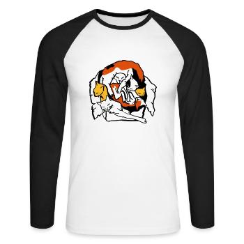 Katzen in Box - Unisex Baseballshirt langarm - Weiß/Schwarz - Vorne - Nik (191cm)