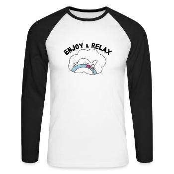 Einhorn Unicorn Enjoy & Relax - Unisex Baseballshirt langarm - Weiß/Schwarz - Vorne - Nik (191cm)