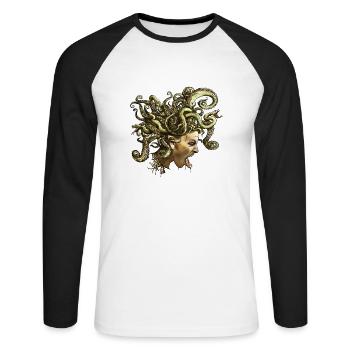 Medusa.png - Unisex Baseballshirt langarm - Weiß/Schwarz - Vorne - Nik (191cm)