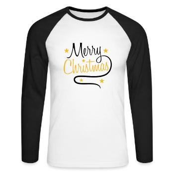 text design logo tanne sterne frohe christmas weih - Unisex Baseballshirt langarm - Weiß/Schwarz - Vorne - Nik (191cm)