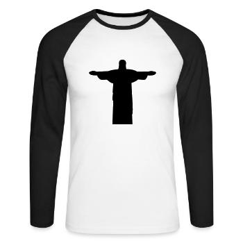 jesus_statue - Unisex Baseballshirt langarm - Weiß/Schwarz - Vorne - Nik (191cm)