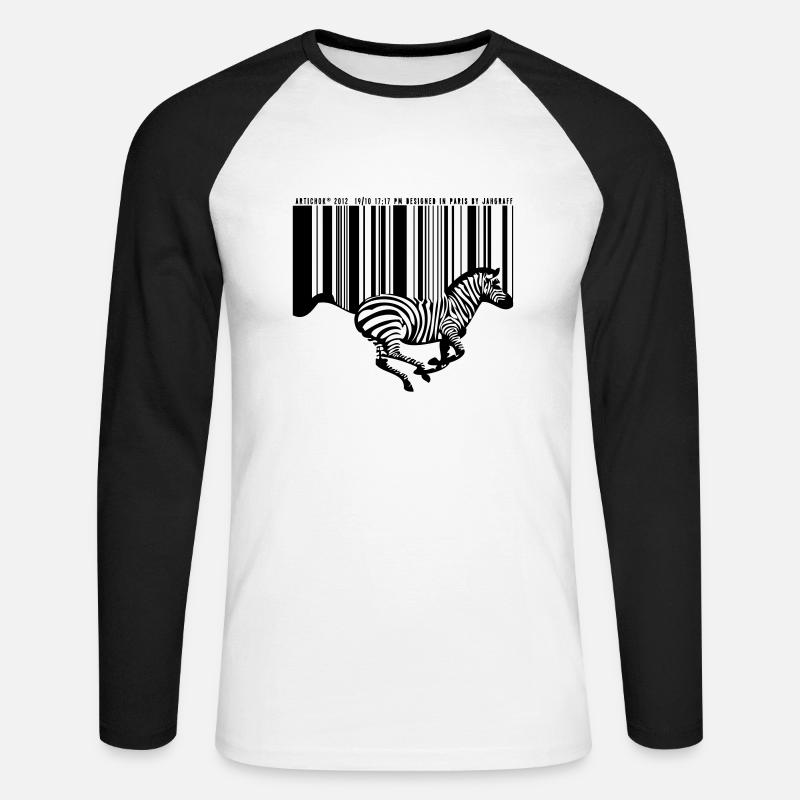 Zebra-Barcode - Unisex Baseballshirt langarm - Weiß/Schwarz