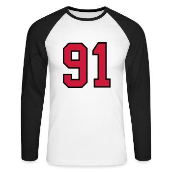 91 sports jersey football number new - T-shirt baseball manches longues Homme - blanc/noir - Devant - Nik (191cm)