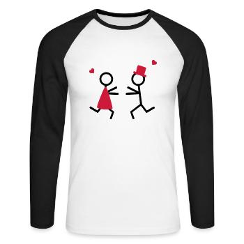 Partnershirt Pärchen rennt aufeinander zu - Unisex Baseballshirt langarm - Weiß/Schwarz - Vorne - Nik (191cm)