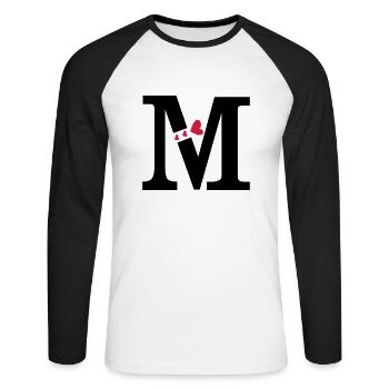 Capital letter M with hearts - Unisex Long Sleeve Baseball T-Shirt - white/black - Front - Nik (191cm)