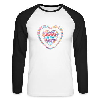Line Dance - Line Dancing Heart Gift T-Shirt - Unisex Long Sleeve Baseball T-Shirt - white/black - Front - Nik (191cm)