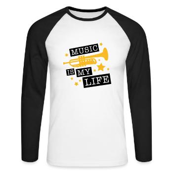 trompete_music_is_life_ge2 - T-shirt baseball manches longues Homme - blanc/noir - Devant - Nik (191cm)