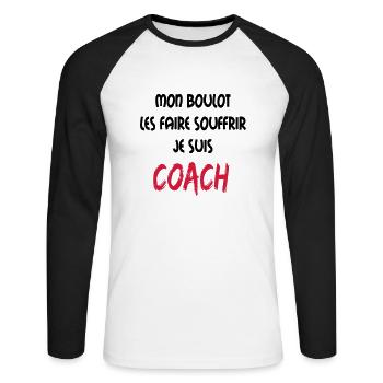 Mon boulot coach 2 - Unisex Long Sleeve Baseball T-Shirt - white/black - Front - Nik (191cm)