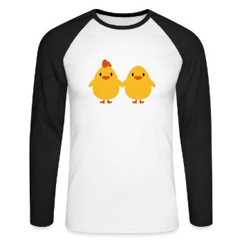 Poussins amoureux coq et la poule - T-shirt baseball manches longues Homme - blanc/noir - Devant - Nik (191cm)