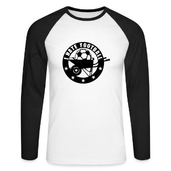 Ich hasse Fußball Schubkarre Logo - Unisex Baseballshirt langarm - Weiß/Schwarz - Vorne - Nik (191cm)