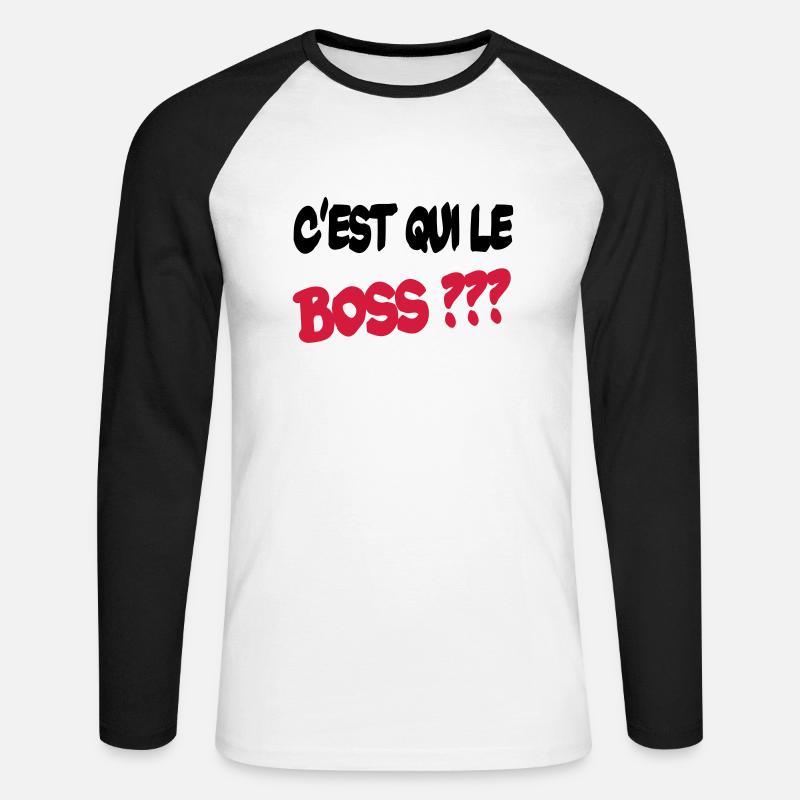 C'est qui le boss ? - Unisex Baseballshirt langarm - Weiß/Schwarz