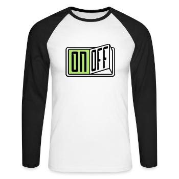on off schalter taste button einschalten ausschalt - Unisex Baseballshirt langarm - Weiß/Schwarz - Vorne - Nik (191cm)