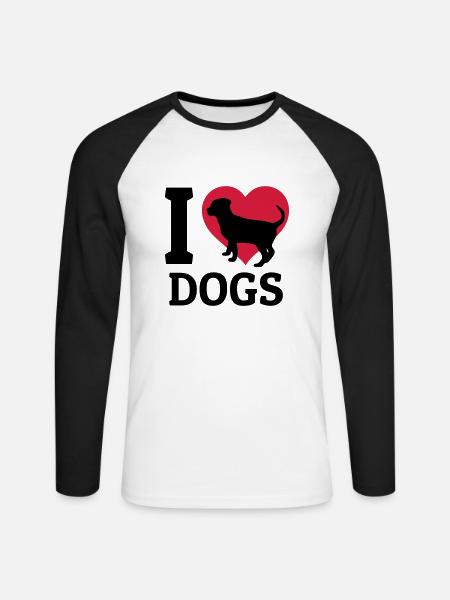 I love dogs - Långärmad basebolltröja herr - vit/svart