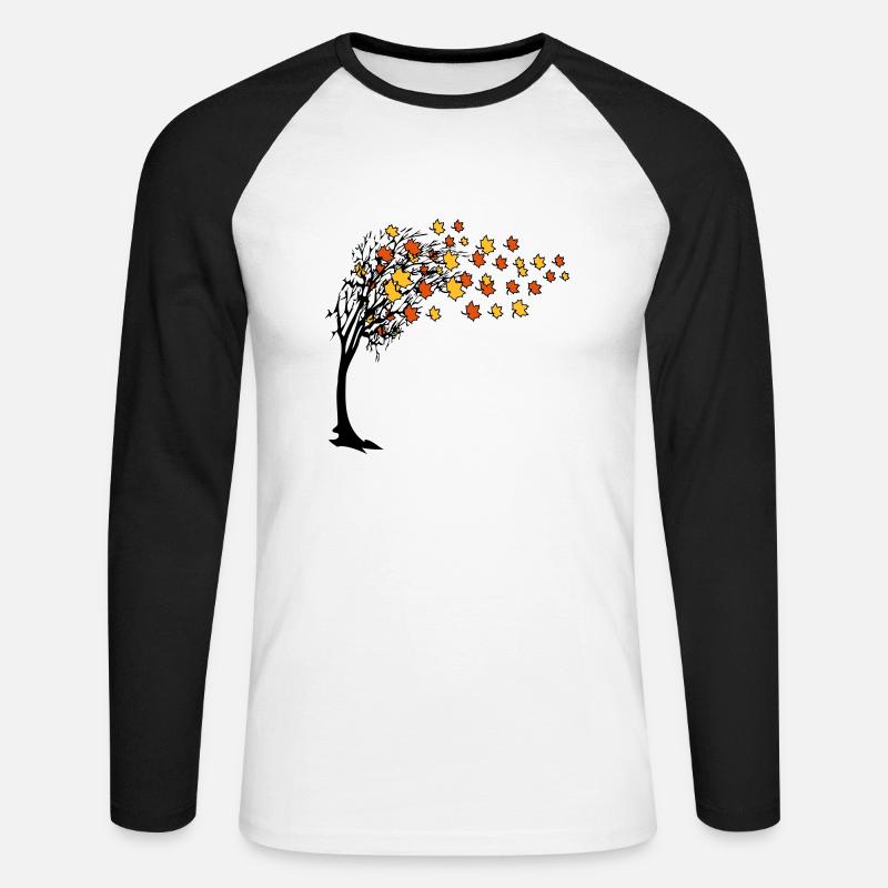 Herbst baum blätter - Unisex Baseballshirt langarm - Weiß/Schwarz