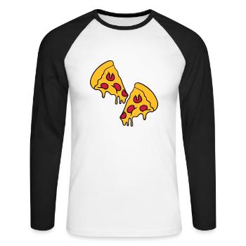 2 pizzas morceaux de fromage dégoulinant de salami - T-shirt baseball manches longues Homme - blanc/noir - Devant - Nik (191cm)
