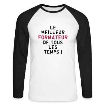 Coach / Formateur / Formation / Entreprise / Sport - T-shirt baseball manches longues Homme - blanc/noir - Devant - Nik (191cm)