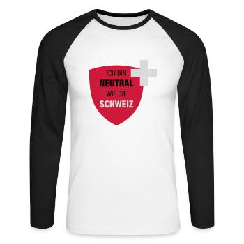 Neutral wie die Schweiz - Unisex Baseballshirt langarm - Weiß/Schwarz - Vorne - Nik (191cm)