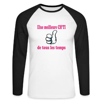 Elue meilleure ch'ti de tous les temps - T-shirt baseball manches longues Homme - blanc/noir - Devant - Nik (191cm)