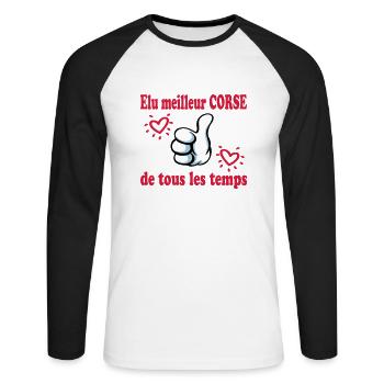 Elu meilleur corse de tous les temps - T-shirt baseball manches longues Homme - blanc/noir - Devant - Nik (191cm)